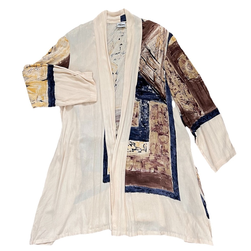 Vintage Open‎ Front Cardigan M/L Boho Lagenlook  Artsy Waterfall 80's Retro